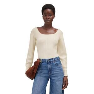 Madewell Wool Cashmere Square Neck Ribbed Pullover Sweater XL NWT